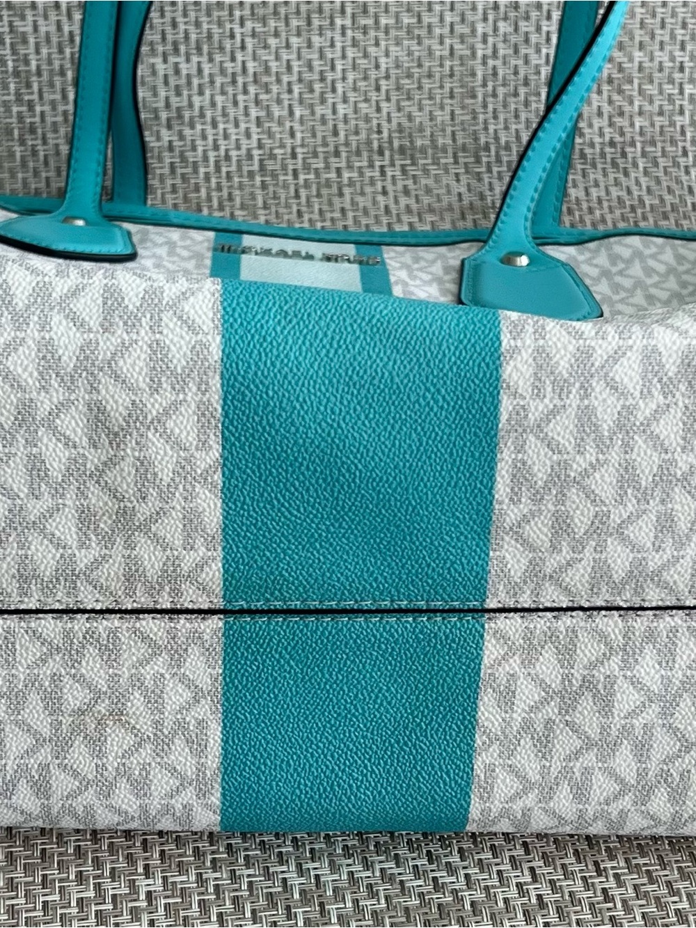 Michael Kors Turquoise Stripe MK EVA Signature Tote - Picture 5 of 8